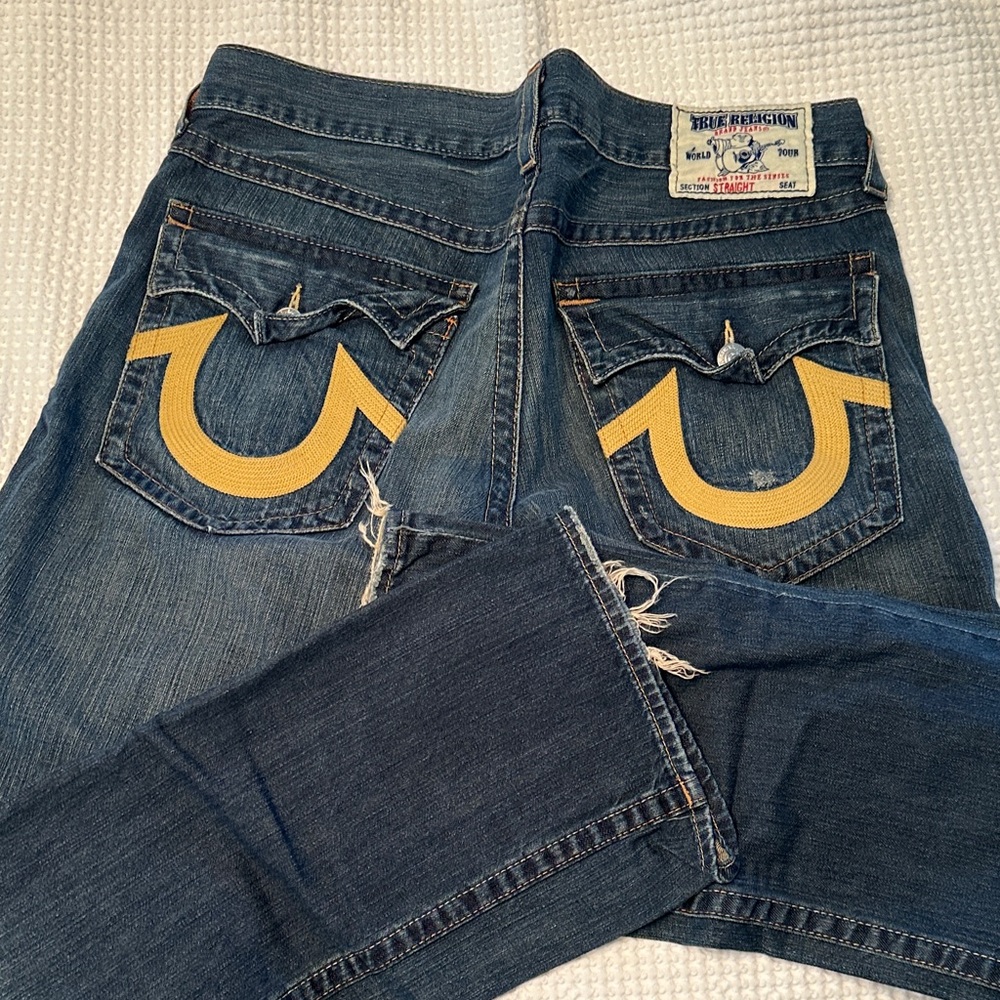 True Religion Denim Jeans with Bold Yellow Accents